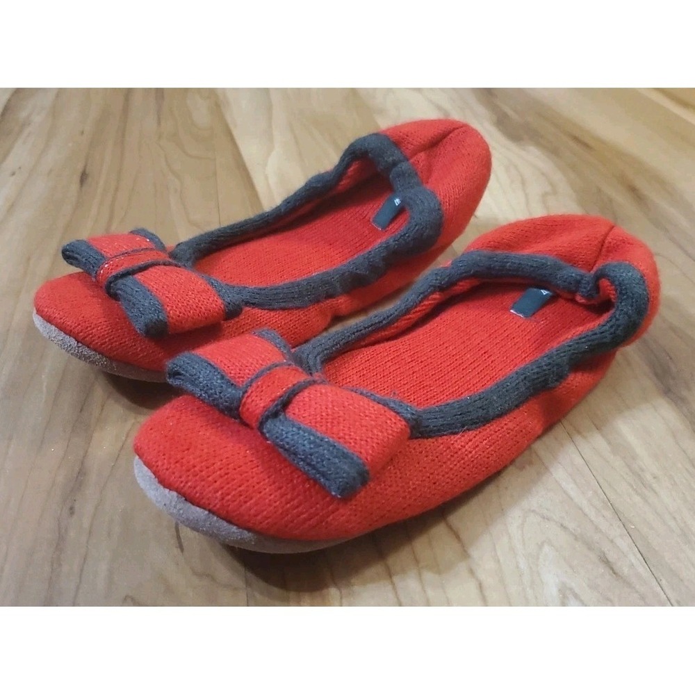 J Crew Knit Ballet Flats Red Bow Cozy Slippers Women Size 7 Loungewear